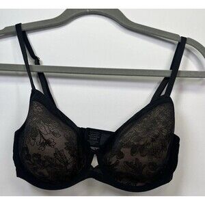 Soma Lightest Lift Perfect Coverage Bra Women 32DD Black Floral Lace Underwire